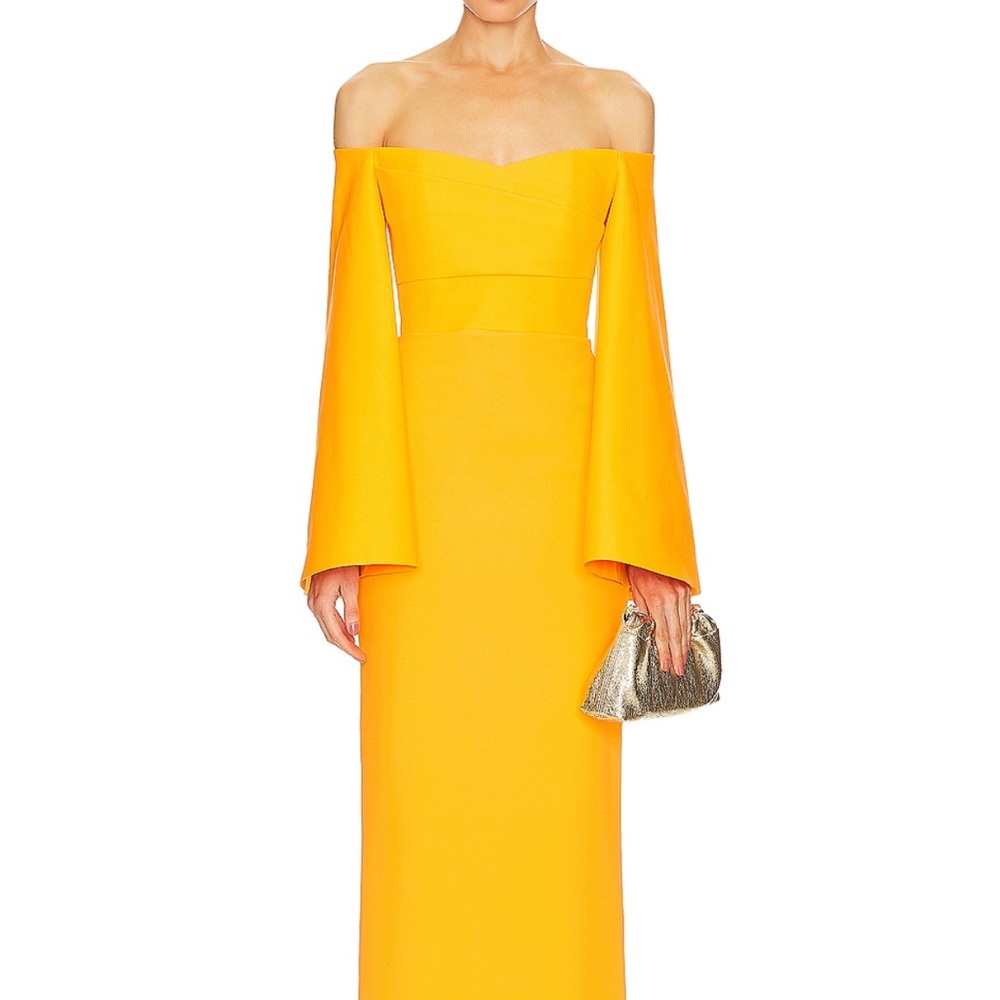 Solace London Yellow Off-Shoulder Bell Sleeve Gown